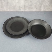 Service de table en céramique 18 pièces, vaisselle en grès noir, assiettes à soupe, style nordique pour les fêtes