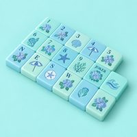 Jeu de Mahjong Jardin Botanique en Acrylique Frais Trois Couches, Tuiles Joker Menthe Teal pour Fête Printanière, Réunion et Décoration Intérieure