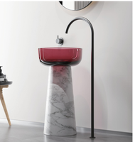 Lavabos en résine artificielle transparente de conception moderne, autoportants, pour hôtels, avec accessoire de vidange