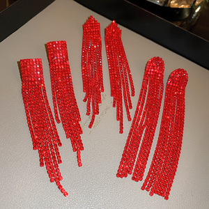 New Year <b>Red</b> Design Square Tassel Silver Pin <b>Earrings</b> for Women's Headscarves-niche Light Luxury Elegant - Product Image 3