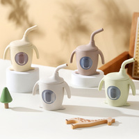 Gobelet d'apprentissage en silicone sans BPA avec paille pour bébé, anti-fuite, pour l'eau, pour tout-petits