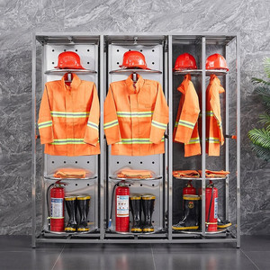 Étagère à combinaisons de pompier en acier inoxydable, 3 étages, double face, pour usage de bureau - Product Image 1