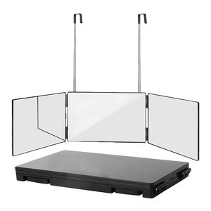 Miroir de coiffure pliable à trois volets en verre avec éclairage LED 360°, hauteur réglable, design pliable, portable - Product Image 1