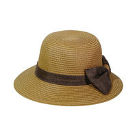 Chapeau de paille chinois en raphia au crochet à la main, style pastoral, à large bord, avec nœud et bord roulé, sangle de menton réglable, pour voyage, pêche et activités de plein air