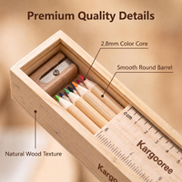 Coffret promotionnel de 12 crayons de couleur en bois naturel de 7 pouces avec règle, taille-crayon et logo gravé sur mesure – Papeterie