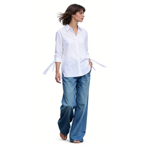 Pantalon en jean taille haute pour femme, coupe large, tendance - Product Image 3