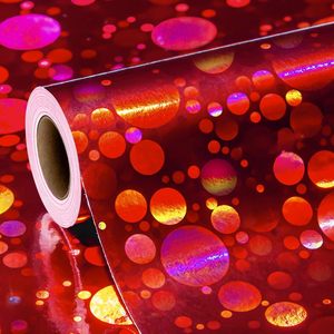 Papier d'emballage holographique arc-en-ciel de haute qualité, motif de points circulaires laser, pour artisanat, bricolage, fêtes et occasions spéciales - Product Image 1