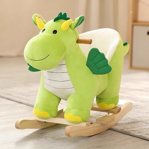 Cheval à bascule en bois en forme de dinosaure vert pour bébé, jouet à chevaucher, chaise à bascule animale, jouet en peluche - Product Image 3