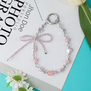 Cute Epoxy Resin Pearl Bow String Acrylic Keychain Bead Pendant Plastic Key Chains Key Ring Phone Wrist Strap Bag Charms Lanyard