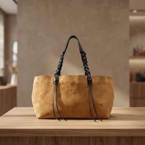 Genuine Leather Waterproof Foldable Clutch Zipper Closure Lightweight Durable Customizable Design Dual Handles <b>Large</b> Handbag - Product Image 5