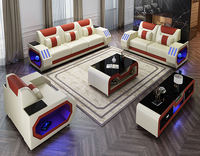Salon américain mobilier modulaire moderne canapés chesterfield en cuir ensemble avec lumière led bluetooth