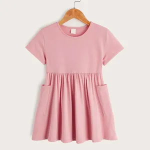 Vestido de algodão de bambu para crianças, vestido orgânico personalizado para meninas, vestido infantil de verão, roupas sustentáveis para crianças