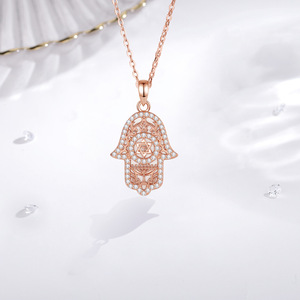 Changda Rose Gold 925 Sterling Silver <span class=keywords><strong>David</strong></span> of Star <span class=keywords><strong>Hamsa</strong></span> Lucky Praying Hands Shaped of Fatima Hand Pendant Necklace - Product Image 2