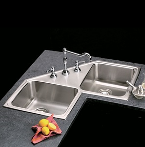 Évier d'angle de cuisine <span class=keywords><strong>en</strong></span> acier inoxydable, Double bol, lavabo à montage supérieur, 304 - Product Image 3