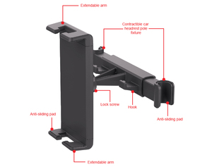 Ventas calientes 360 grados <span class=keywords><strong>de</strong></span> rotación ABS coche reposacabezas Teléfono/tableta/móvil coche soporte cargador Flexible venta al por mayor asiento trasero - Product Image 3