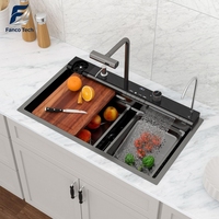Évier de travail en acier inoxydable à montage par le haut, à cuve unique, avec texture nid d'abeille, finition PVD, design numérique Dragon Fish Waterfall, OEM, RTS, EXW, FOB