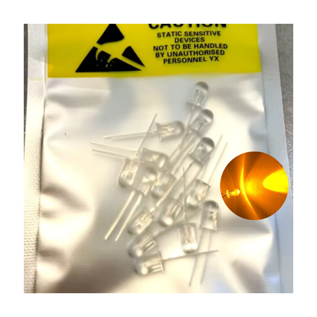 5mm Yellow Amber LED Diode 590-595nm 14mil High Brightness 14000mcd Round Through-Hole Light for Walk & Traffic Signals
