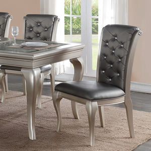 DB Luxury <b>Antique</b> Silver <b>Wooden</b> Dining Side <b>Chairs</b> Set of 2 Grey Faux Leather/PU Tufted Upholstered Cushion <b>Chairs</b> - Product Image 3