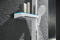 Ensemble de douche mural intelligent LED brossé blanc laiton multifonctionnel avec colonne, jet pluie, jet pause et massage doux pour appartement