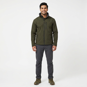 Custom Design <b>Men's</b> Softshell <b>Jacket</b> Waterproof Canvas with Stand Collar & Hooded for Outdoor Hiking & Fishing - Product Image 1