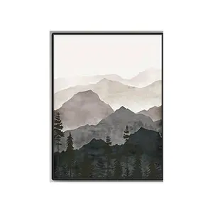 Poster Triptych pemandangan hutan abu-abu Nordik lukisan pegunungan cetak seni minimalis Modern untuk dekorasi apartemen Hotel