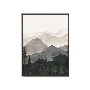 Impression d'art minimaliste moderne, peinture de montagnes, paysage de forêt gris nordique, triptyque, affiche pour la décoration d'hôtel et d'appartement - Product Image 2