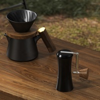 Moulin à café manuel portable de luxe DHPO, capacité 30g, meule conique SUS 420, poignée pliable en alliage d'aluminium avec bouton en bois