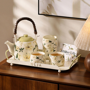 Caja de regalo moderna Juego de té Tetera de cerámica floral con tazas de té Juego de fiesta de té para mujer para 4 - Product Image 4
