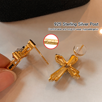 Boucles d'oreilles pendantes croix bicolores or et argent pour femme, avec cristaux pavés, longues, collection mode, vente en gros