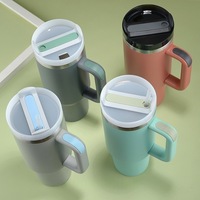 Gobelet isotherme à double paroi de 40 oz avec paille, grande capacité, en acier inoxydable, pour voyage, plusieurs couleurs