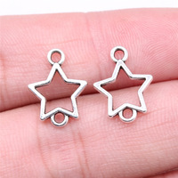 Conector de 2 bucles con contorno de estrella hueca, 15x12mm, de aleación de plata antigua, para cadena de collar en capas