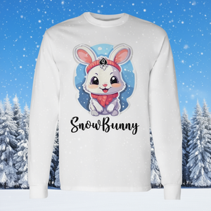 SnowBunny T-shirt a maniche lunghe con simpatico coniglietto, design invernale, per bambini e adulti, unisex - Product Image 3