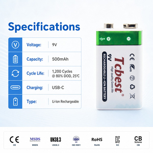 <span class=keywords><strong>Batteria</strong></span> al Litio Ricaricabile Type-C <span class=keywords><strong>9V</strong></span> 500mAh 1200 Cicli per Microfono Wireless e Multimetro - Product Image 6