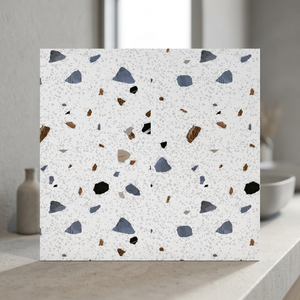 Carreaux de sol en céramique semi-mat émaillés, effet terrazzo brique blanche, 400x400mm, étanches, pour intérieur et cuisine - Product Image 5