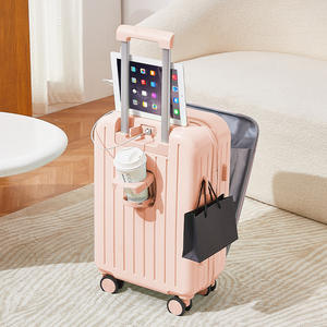 Bagage Multifonction à Ouverture Frontale avec <span class=keywords><strong>Compartiment</strong></span> Ordinateur, Bagage Cabine, Sacs de Voyage avec Porte-Gobelet, Chargeur USB et <span class=keywords><strong>Valise</strong></span> Chariot - Product Image 4