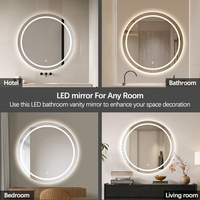 Espejo de Baño Redondo Iluminado con Certificación CE, Anillo Frontal Esmerilado, Retroiluminación de 3 Colores Regulable, Desempañador, Sensor Táctil