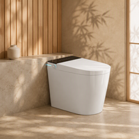 WC intelligent avec télécommande, affichage numérique, bidet automatique, chasse d'eau, siège chauffant, monobloc en céramique, à poser au sol, pour la maison