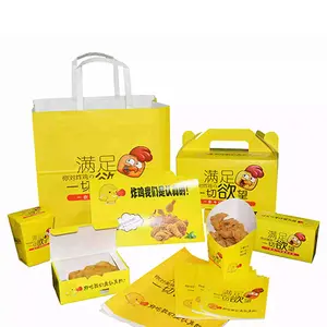 Embalaje de comida rápida y caliente personalizado, bolsas de papel para llevar comida, alas de pollo fritas francés, caja de papel para almuerzo