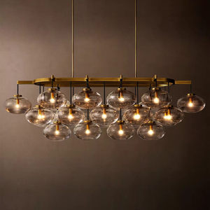 Lustre rectangulaire industriel pour salle à manger de 72 pouces, cadre en fer, verre ovale transparent, lustre linéaire, lustres modernes de luxe de grande taille - Product Image 3