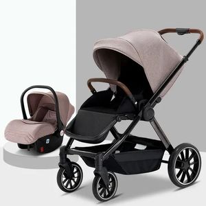 Landau de luxe léger 3 en 1 pour bébé Nouveau design de poussette pliable en lin - Product Image 2