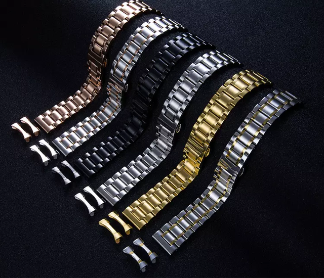 Lionorm Luxury Stainless Steel Watch Strap Smart Bracelet Band 12mm-24mm with Curve End Rose Gold Fireman Clasp Durable Design