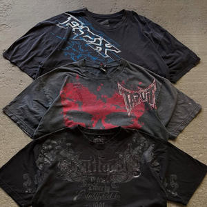 Negro verano gráfico personalizado pantalla impresión Graffiti Streetwear Retro Hip Hop hombres manga corta Camiseta ácido lavado cuello redondo Camiseta - Product Image 1