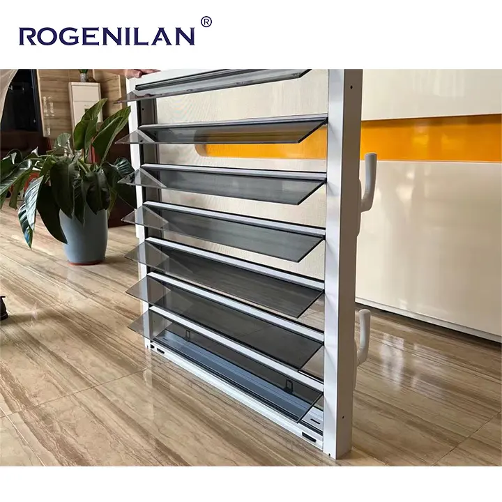 ROGENILAN Modern jalouce jendela kaca bingkai Aluminium kaca dapat disesuaikan Louver jendela penutup Aluminium