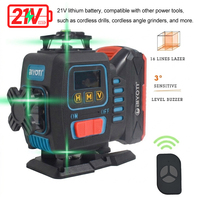 Niveau laser croisé vert rotatif 4D industriel Biyoti BYT-4D23LL, 16 faisceaux, auto-nivelant, ensemble d'outils électriques 21V