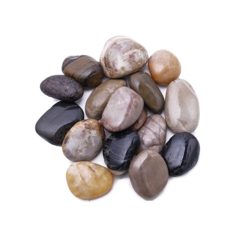 Factory Supply Garden Natural Tumbled Round Snow white pebble rocks and green river pebble stones and black beach pebbles