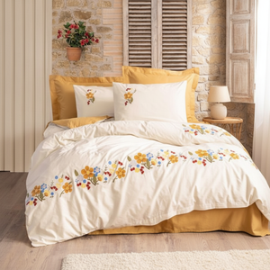 Juego de Funda Nórdica Doble de Algodón Color Mostaza con Diseño Floral de la Serie Box Brode para Uso Doméstico - Product Image 3