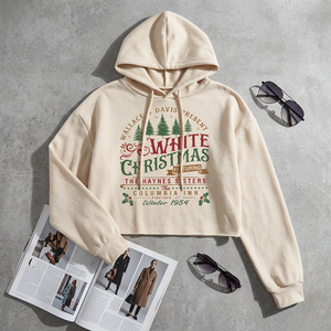 Custom <b>Women's</b> <b>Christmas</b> Graphic Crop Hoodie Multi-color Merry & Bright Letter Print Loose Fit Causal Holliday Hooded <b>Sweatshirt</b> - Product Image 5