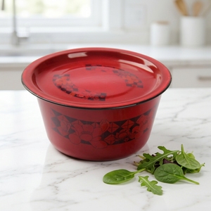 Vente en gros de bols à <span class=keywords><strong>salade</strong></span> plats en émail rouge avec couvercles, personnalisables - Product Image 4