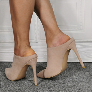 Apricot Close Pointed Toe Women Summer Shoes Slip-on High Thin Heels Big Size 47 Outdoor Women Pumps Slippers Slides <b>Sandals</b> - Product Image 4