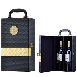 custom blank black basket leather sublimation 2 bottle wine bottle gift packing box
